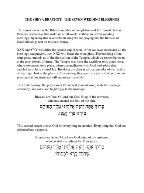 Sheva Brachot Seven Wedding Blessings Pdf Prayer Religious Belief And Doctrine