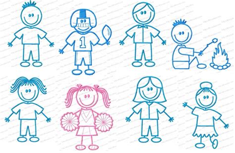 Stick Figure Characters Bundle Mix And Match Embroidery Design Kris