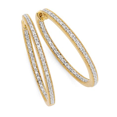 Hoop Earrings With 0 26 Carat TW Of Diamonds In 10ct Yellow Gold