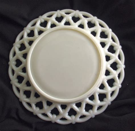 White Milk Glass Lace Edge Plate Flowers 7 38 Early Etsy