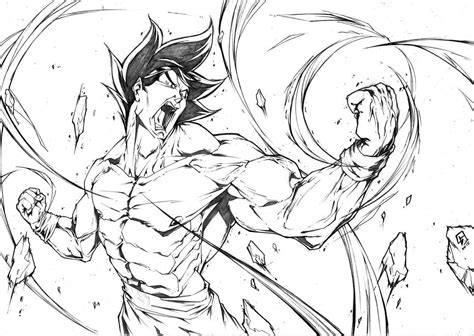 Draw basic lines denoting the proportions of the figure. Son Goku Fighting Mode Dragon ball by marvelmania on ...