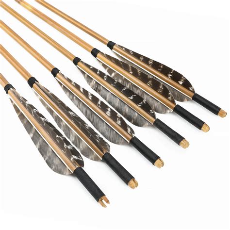 Traditional Bamboo Arrows With 5 Natural Turkey Feathers 12 Pack Chn