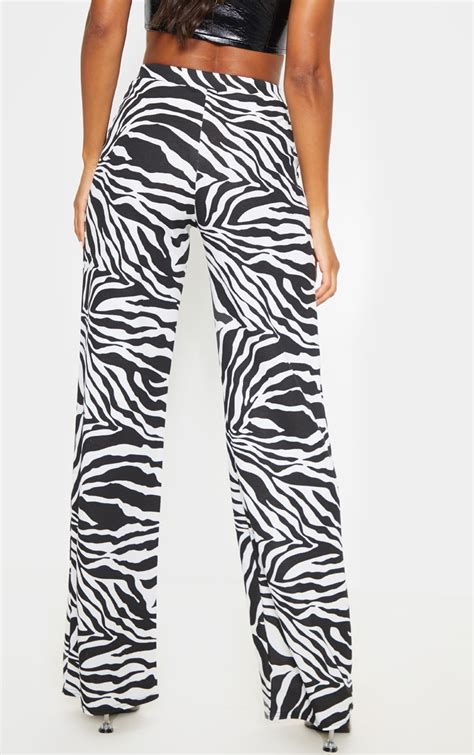 Zebra Wide Leg Trouser Trousers Prettylittlething Usa
