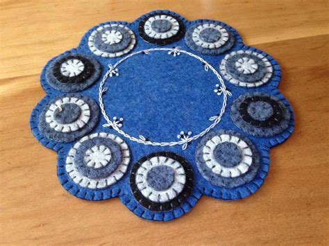 Wool Embroidered And Appliqued Penny Rugpenny Mat Candle Etsy
