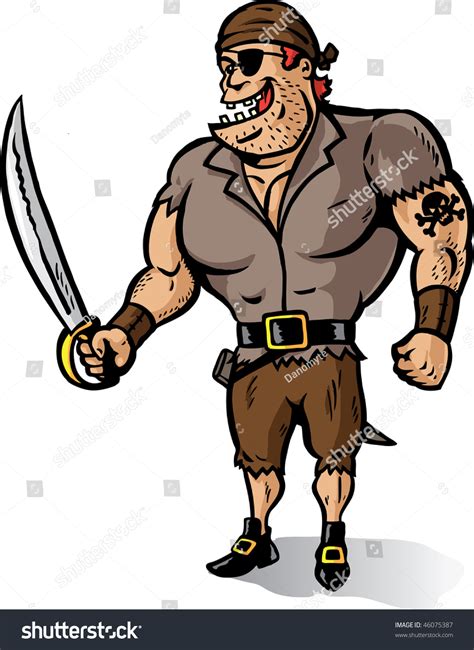 Cartoon Of A Muscular Pirate Ready To Plunder Part Of A Series Stock