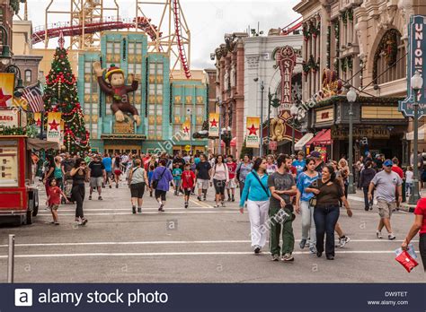 Crowded City Street During Christmas Holidays At Universal Studios