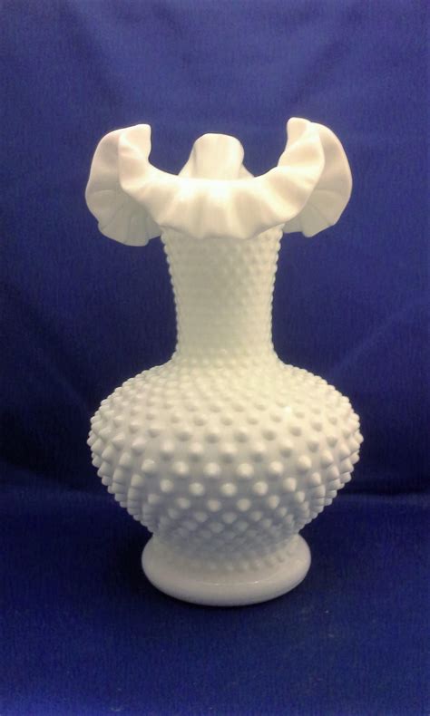Fenton Hobnail White Milk Glass Double Crimped Ruffle 11 In Vase 3752 From Hoosiercollectibles