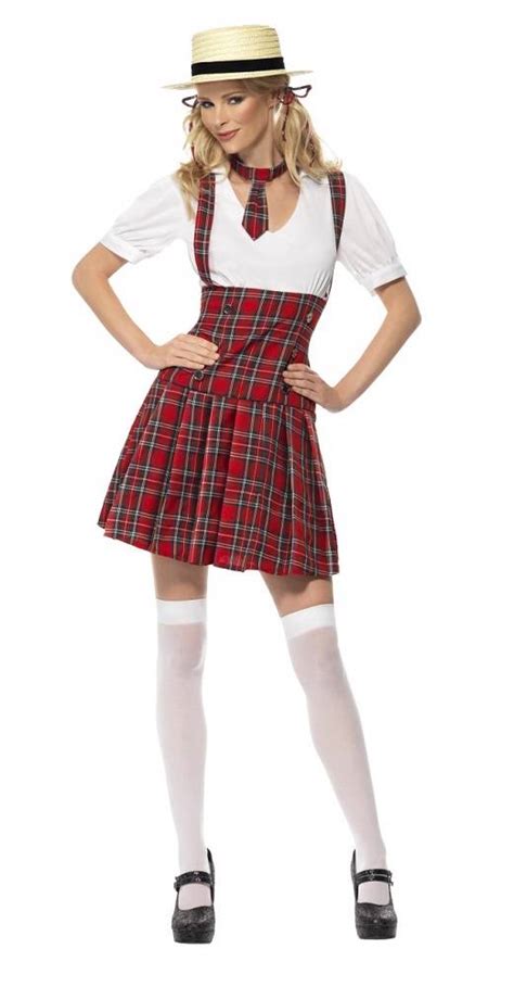 Adult Womens Red Tartan School Girl Fancy Dress Plus Size Costume Ebay