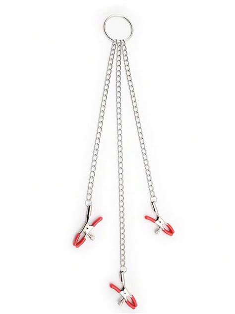Bdsm Nipple Clamps 3 Chains Red Head Spot Clitoris Labia Clips Slave