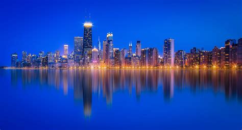 Chicago Lake Michigan Skyscraper Reflection Wallpaper Hd City 4k