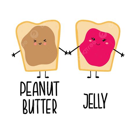 Cute Kawaii Cartoon Characters Of A Peanut Butter And Jelly Jam Sandwiches Holding Their Hands