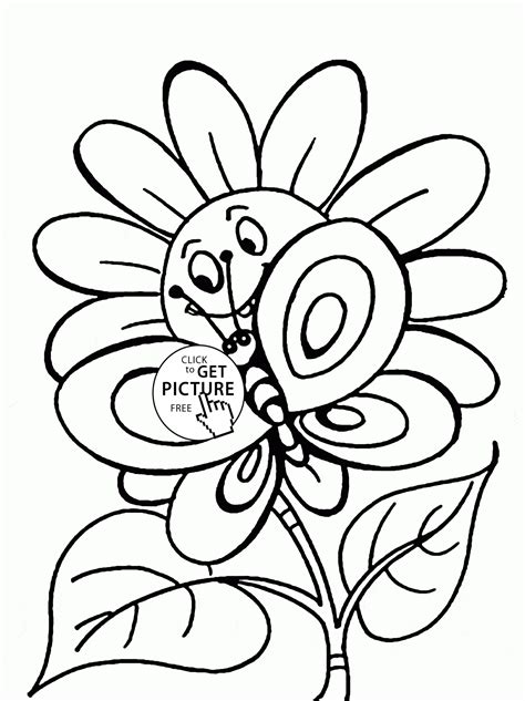 Printable cute dolphin with a flower coloring page. Cute Spring Flower and Butterfly coloring page for kids ...