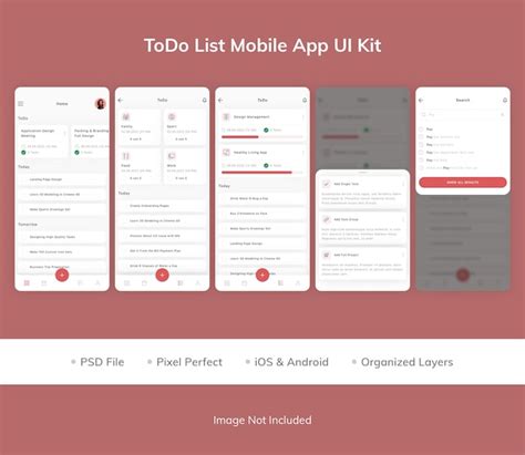 Todo Liste Mobile App Ui Kit Premium Psd Datei