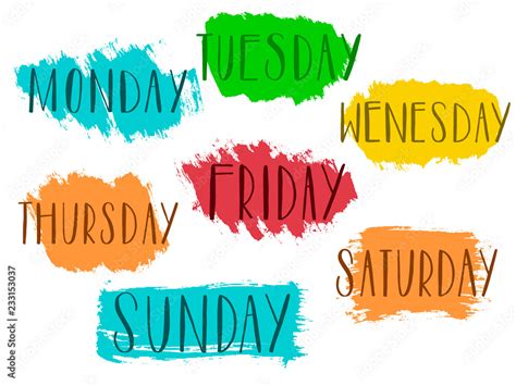 Vetor De Handwritten Days Of The Week Monday Tuesday Wednesday