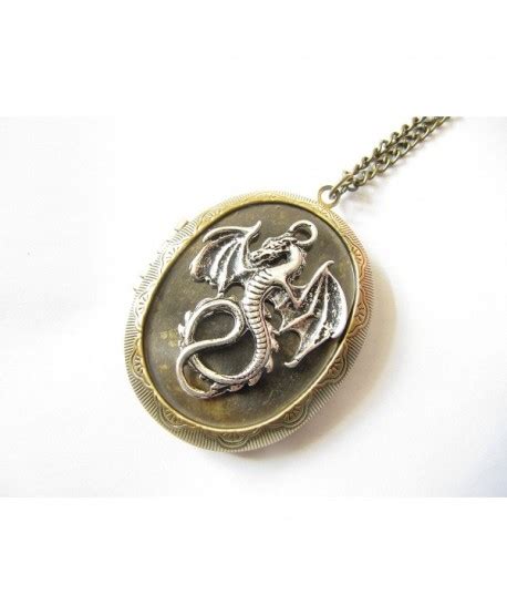 Antique Dragon Locket Necklace Jewelry T Vintage Style Oval