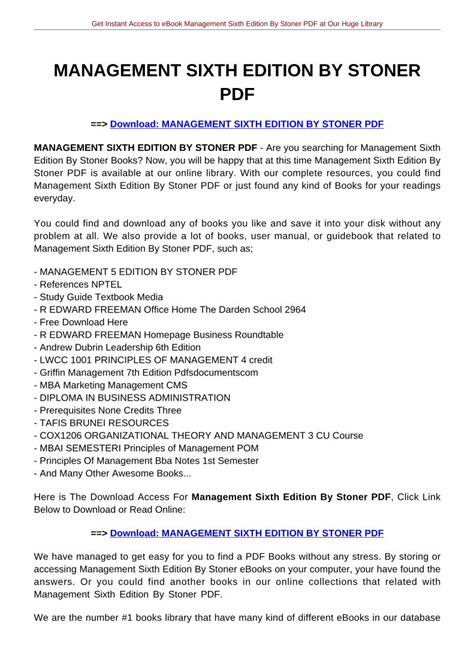 Pdf Management Sixth Edition By Stoner Pdf Cartesiansbizctfile