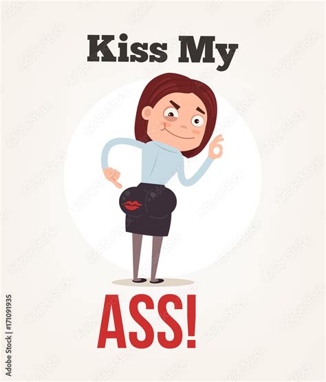 Daring Office Worker Woman Character Showing Kiss My Ass Vector Flat Cartoon Illustration Stock