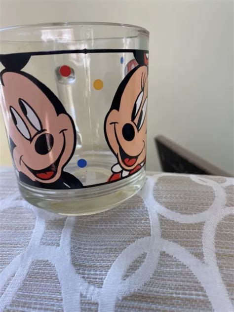 Vintage Clear Glass Mickey And Minnie Mouse Coffee Mug Cup Disney
