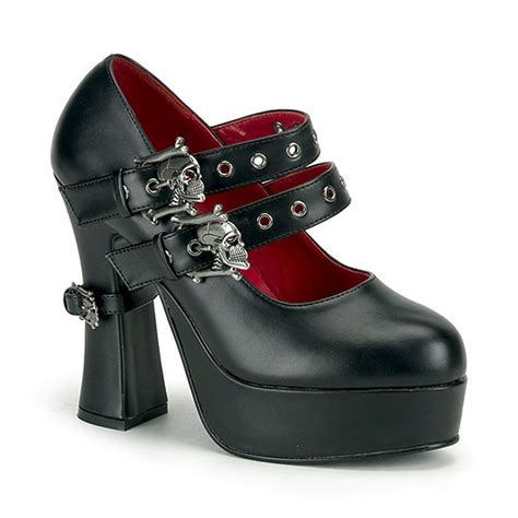 summitfashions 5 inch chunky heel mary jane skull buckle goth platform sexy shoe black
