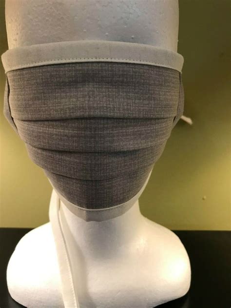 Washable Cotton Face Mask Wpleats Ties Greyecru Linen Look Face