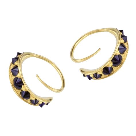 Hannah Martin London Sapphire Studded Gold Twist Hoop Earrings