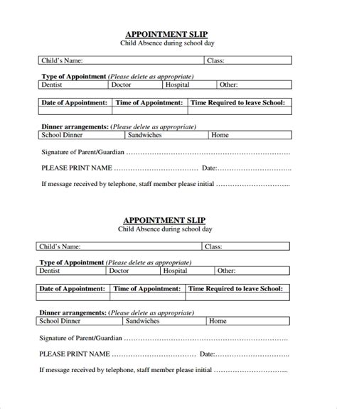 Sample Appointment Slip Template 7 Free Documents Download In Pdf Word