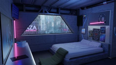 cyberpunk apartment scene high detail 3d model futuristic bedroom cyberpunk interior