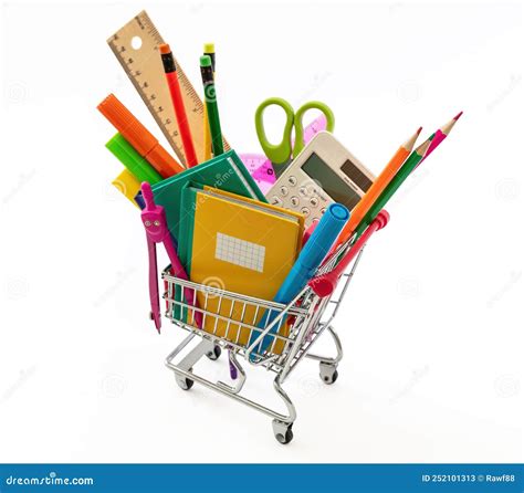 Back To School School Office Supply And Stationery In A Shopping