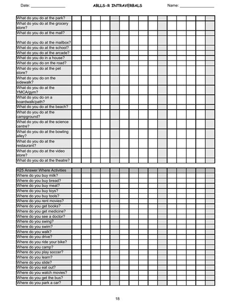 Ablls R Intraverbals Tracking Sheet Templates Download Printable Pdf