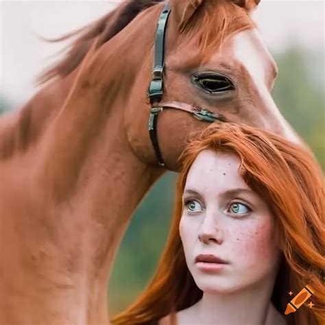 Redhead Woman Standing Next To A Horse
