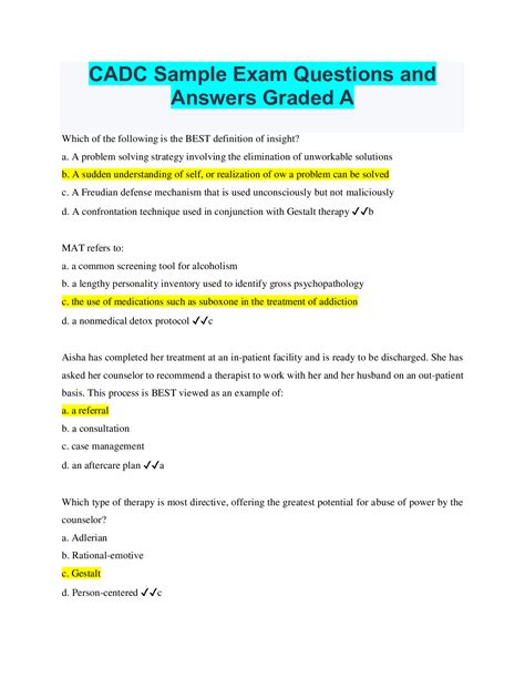 Cadc Sample Exam Questions And Answers Graded A Browsegrades