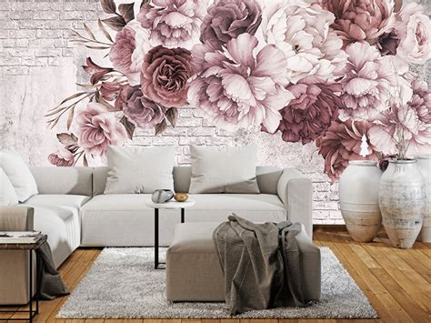 Beautiful Vinyl Wallpaper With Peony Flowers Light Floral Etsy
