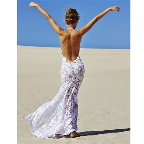Backless Summer Beach Wedding Dresses See Through Sultry Siren White