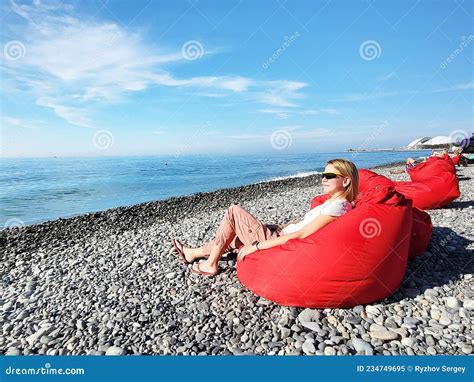 Woman On Rocky Beach By The Sea Stock Image Image Of Romantic Summer 234749695