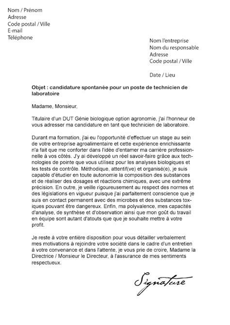 Lettre de motivation Technicien de laboratoire Modèle de