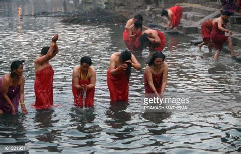 Nepalese Hindu Devotees Bathe In The Bagmati River At The Photo D