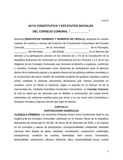 Acta Constitutiva Nuevo Consejo Comunal