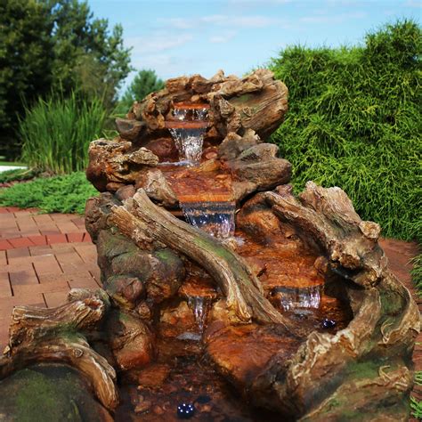 Sunnydaze Flowing Driftwood Falls Outdoor Fountain With Led Light 8