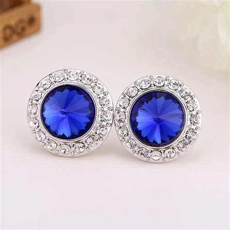 Newest Design Luxury Blue Crystal Stud Earrings High Quality White