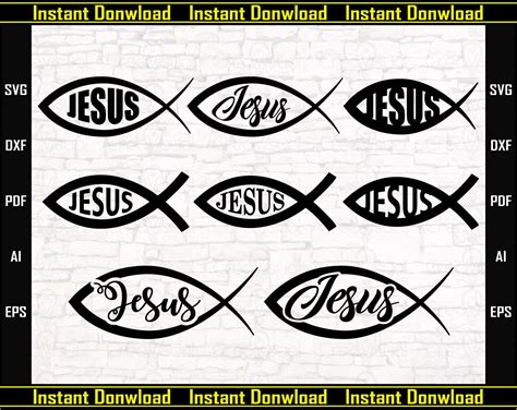 Christian Fish By Jesus Svg Religious Icon Vector Silhouette Etsy