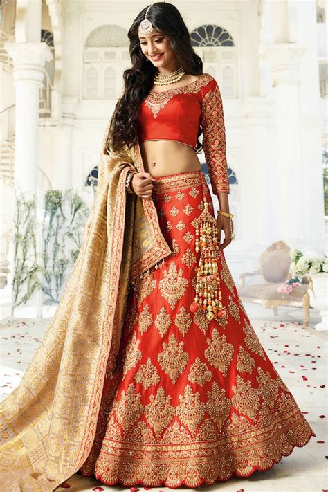 Buy Red Color Silk Wedding Lehenga Choli In Uk Usa And Canada