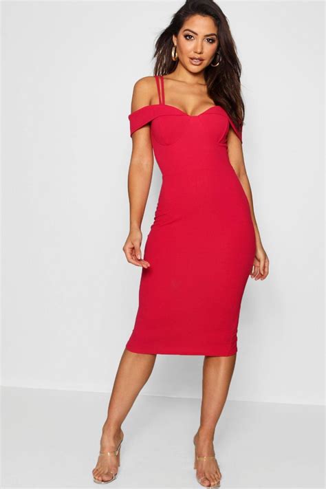 Womens Strappy Cold Shoulder Midi Dress Red 2 Midi Dress Bodycon Bodycon Dress Red Midi