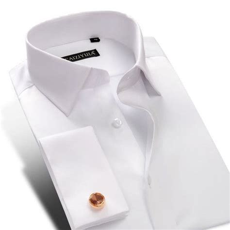 Mens Dress Shirt With French Cuff Tailored Slim Fit Wrinkle Long