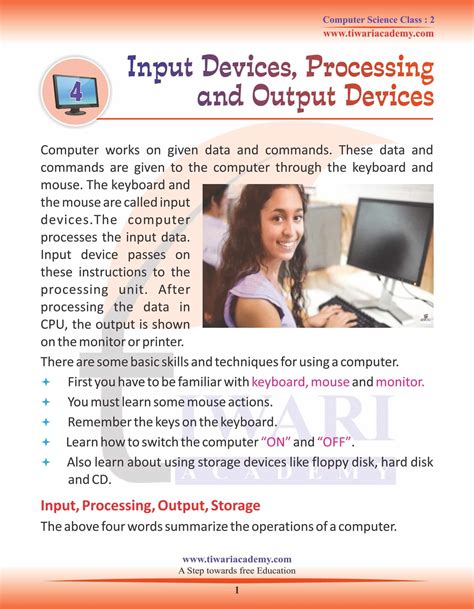 NCERT Solutions for Class 2 Computer Science 4 Input and Output Device