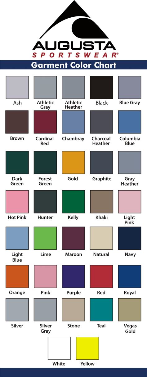 Augusta Swatch Color Chart Monkey In A Dryer Screen Printing
