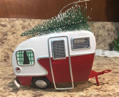 Red And White Rv Campground Camper Christmas Holiday Ornament Camper
