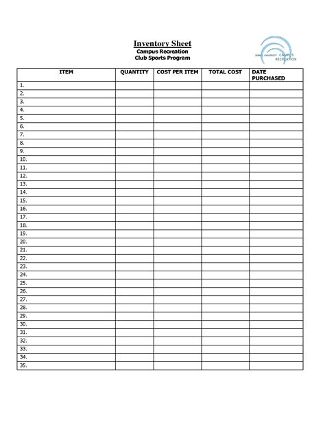 45 Printable Inventory List Templates Home Office Moving Free