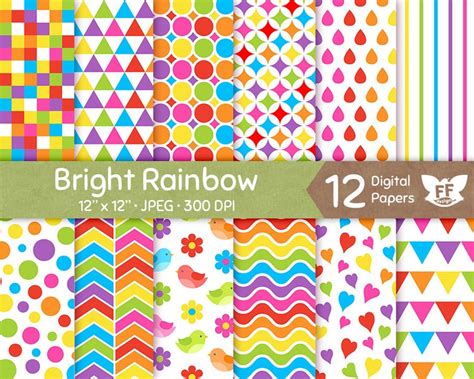 Rainbow Digital Paper Bright Bold Color Papers Seamless Etsy