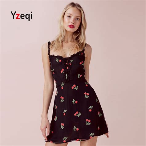 Yzeqi Women Summer Dress Vintage Spaghetti Strap Print Sleeveless Slim