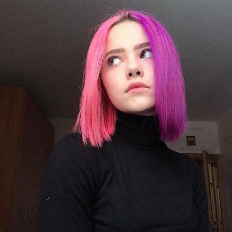 Half Pink And Half Purple Straight Bob Split Dyed Hair Half And Half